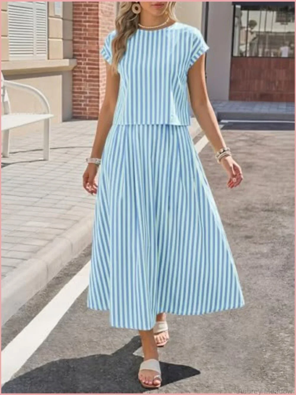 Striped 2 Piece Skirt Set Midi Dress Vacation Outfits Matching Sets